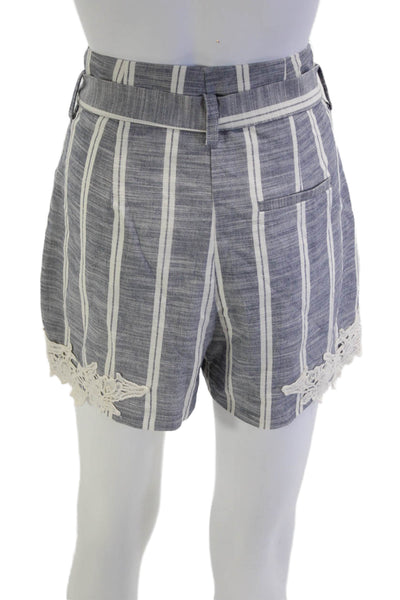 Zara Unisex Gray Striped Cotton Tie Waist Beach Shorts Spring Size M
