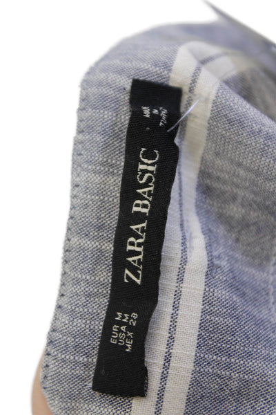 Zara Unisex Gray Striped Cotton Tie Waist Beach Shorts Spring Size M