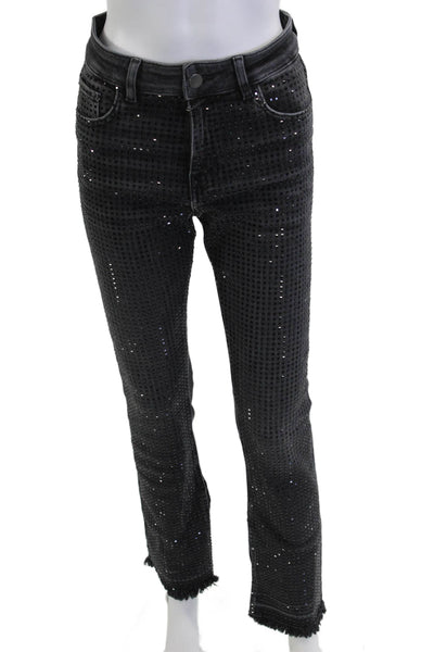 Zara Women Straight Cropped Black Mid Rise Jeans 30in Inseam Size 4