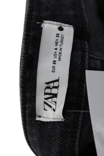 Zara Women Straight Cropped Black Mid Rise Jeans 30in Inseam Size 4