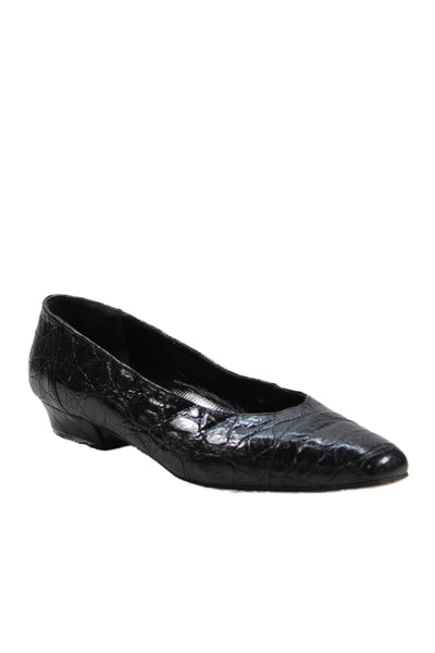 Petra Firenze Womens Leather Embossed Slip On Flats Black Size 10