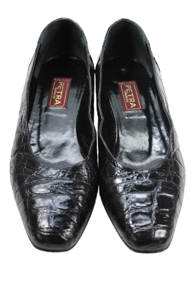 Petra Firenze Womens Leather Embossed Slip On Flats Black Size 10