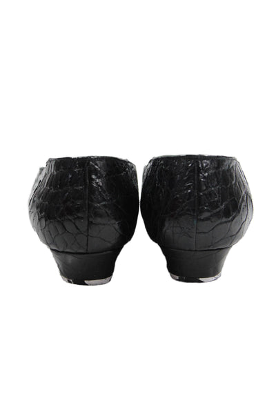 Petra Firenze Womens Leather Embossed Slip On Flats Black Size 10