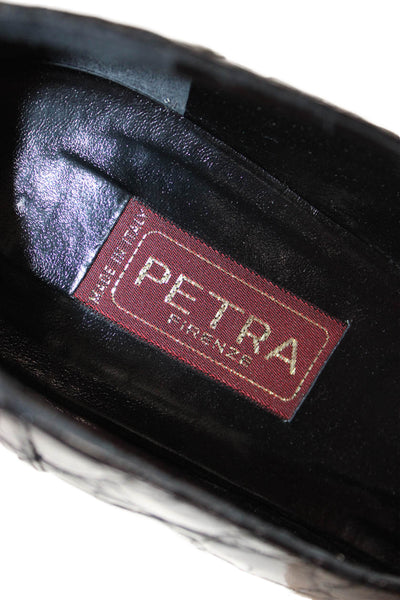 Petra Firenze Womens Leather Embossed Slip On Flats Black Size 10