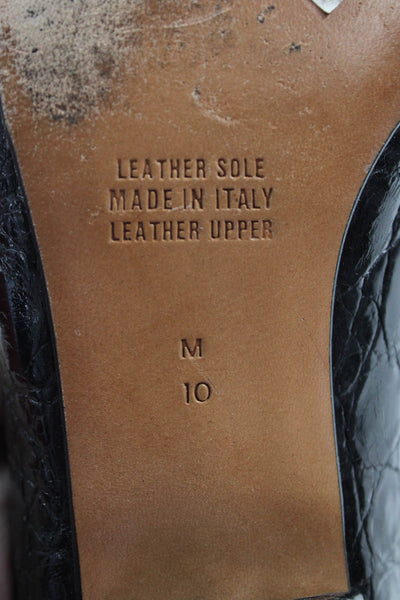 Petra Firenze Womens Leather Embossed Slip On Flats Black Size 10