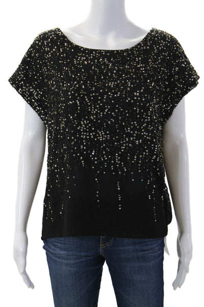 Vince Camuto Women Black Short Sleeve Round Neck Polyester Blouse Size M
