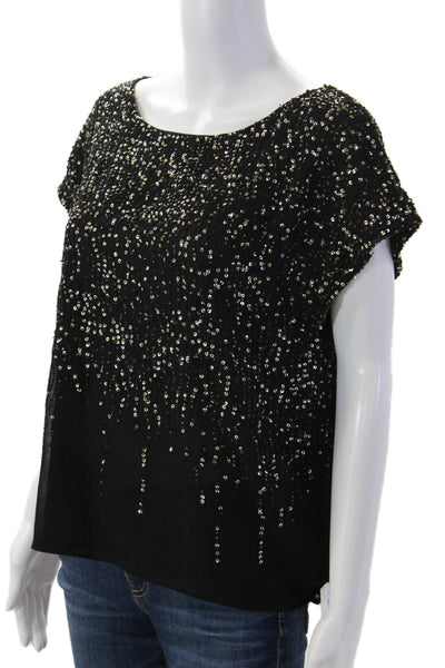 Vince Camuto Women Black Short Sleeve Round Neck Polyester Blouse Size M