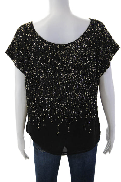 Vince Camuto Women Black Short Sleeve Round Neck Polyester Blouse Size M