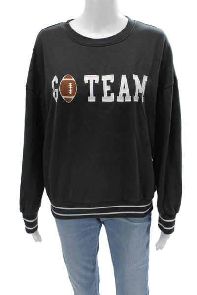 Z Supply Women Pullover Sweatshirts Black Graphic Crew Neck Long Sleeve Size S