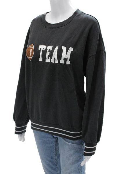 Z Supply Women Pullover Sweatshirts Black Graphic Crew Neck Long Sleeve Size S
