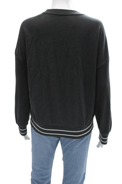 Z Supply Women Pullover Sweatshirts Black Graphic Crew Neck Long Sleeve Size S