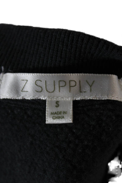 Z Supply Women Pullover Sweatshirts Black Graphic Crew Neck Long Sleeve Size S