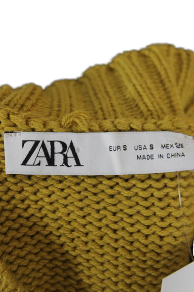 Zara Women Pullover Sweater Yellow Mock Neck Long Sleeve Fall Size S