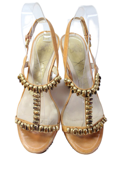 Joan & David Women's Open Toe Bead Embellish Platform Wedge Sandals Camel Size 6