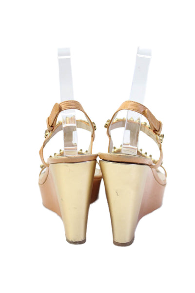 Joan & David Women's Open Toe Bead Embellish Platform Wedge Sandals Camel Size 6