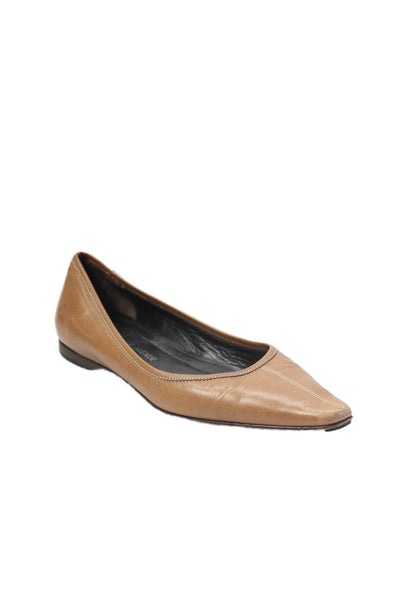 Saks Fifth Avenue Women's Leather Slip-On Ballet Flats Shoes Camel Size 6.5