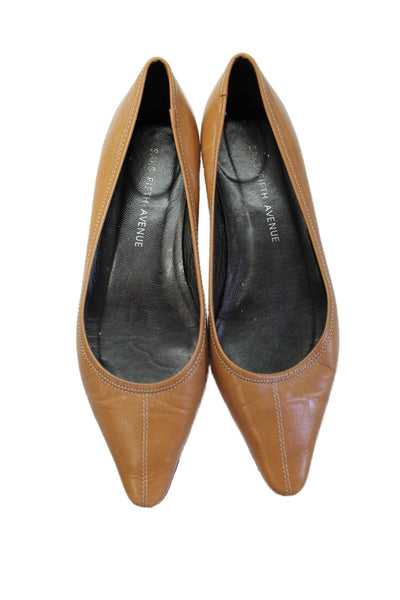 Saks Fifth Avenue Women's Leather Slip-On Ballet Flats Shoes Camel Size 6.5