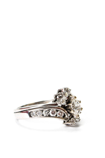 Designer Womens 14K White Gold Diamond Bypass Bridal Ring Set Sz 8.5 6.8g