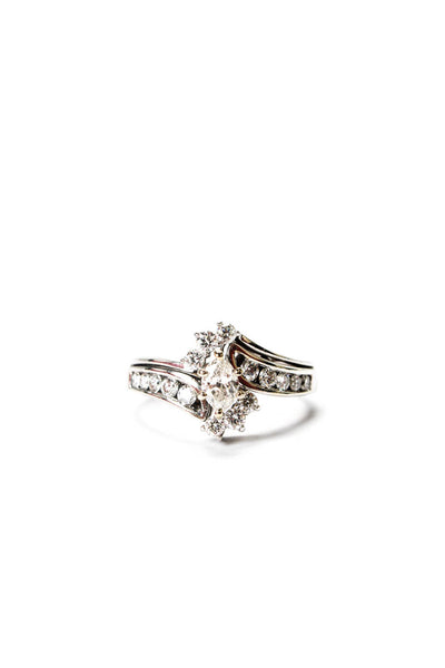 Designer Womens 14K White Gold Diamond Bypass Bridal Ring Set Sz 8.5 6.8g
