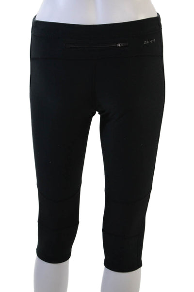 Nike Women Black Capri Leggings Sports Zip Size S