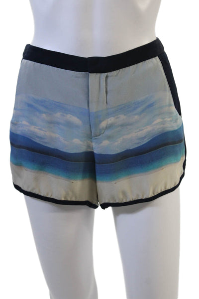 Charlotte Ronson Unisex Beige Silk Graphic Print Beach Hook & Eye Shorts Size 2