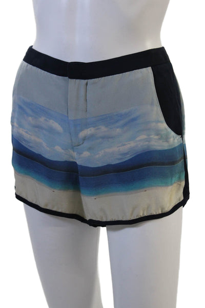 Charlotte Ronson Unisex Beige Silk Graphic Print Beach Hook & Eye Shorts Size 2