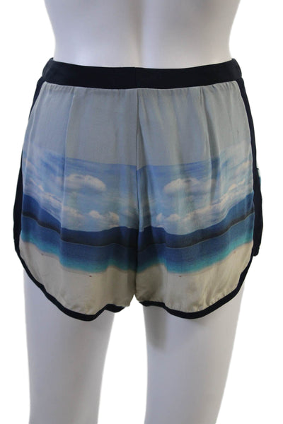 Charlotte Ronson Unisex Beige Silk Graphic Print Beach Hook & Eye Shorts Size 2