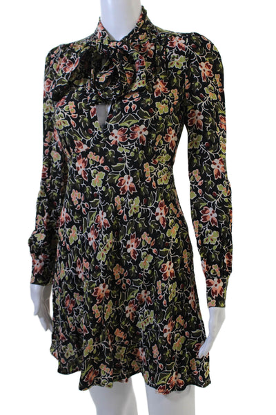 Zara Womens Fit & Flare Mini Black Floral High Neck Long Sleeve Dress Size XS
