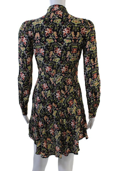 Zara Womens Fit & Flare Mini Black Floral High Neck Long Sleeve Dress Size XS