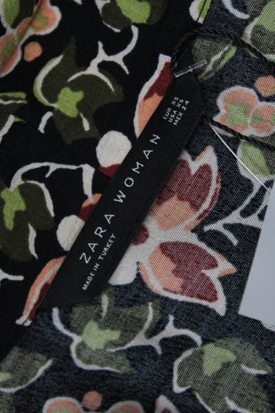 Zara Womens Fit & Flare Mini Black Floral High Neck Long Sleeve Dress Size XS