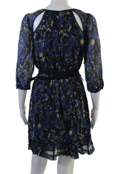 Charlotte Ronson Womens Blouson Mini Dress Black Silk Floral 3/4 Sleeve Size 2