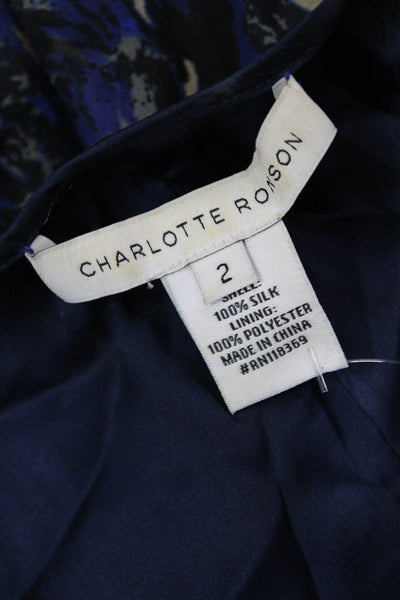 Charlotte Ronson Womens Blouson Mini Dress Black Silk Floral 3/4 Sleeve Size 2