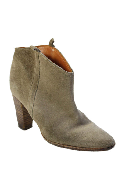 Isabel Marant Womens Slip On Block Heel Round Toe Booties Brown Suede Size 37