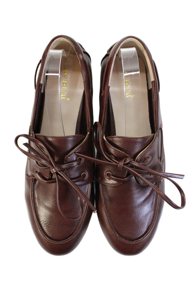 Funny She Jill Womens Slip On Lace Up Bow Leather Loafers Brown Size 11.5
