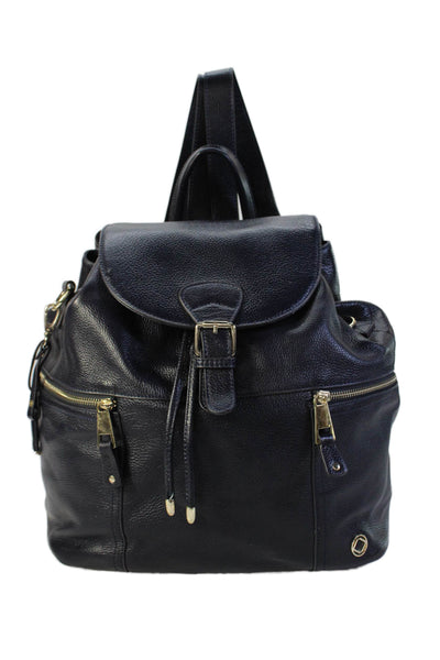 KeriKit Womens Silver Tone Hardware Zip Button Backpack Navy Blue