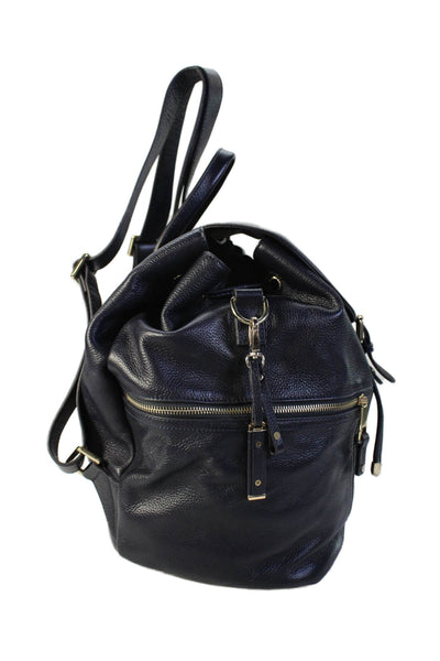 KeriKit Womens Silver Tone Hardware Zip Button Backpack Navy Blue