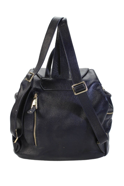 KeriKit Womens Silver Tone Hardware Zip Button Backpack Navy Blue