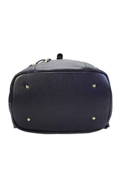 KeriKit Womens Silver Tone Hardware Zip Button Backpack Navy Blue