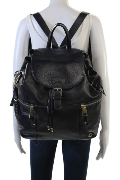 KeriKit Womens Silver Tone Hardware Zip Button Backpack Navy Blue