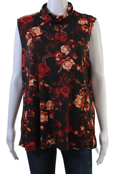 L'Agence Womens Black Floral Sleeveless Mock Neck Tunic Plus Size 2XL