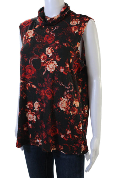 L'Agence Womens Black Floral Sleeveless Mock Neck Tunic Plus Size 2XL