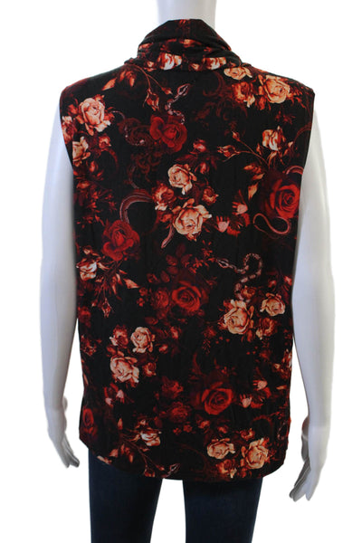 L'Agence Womens Black Floral Sleeveless Mock Neck Tunic Plus Size 2XL