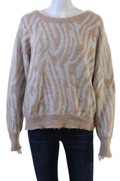 Rebecca Taylor Women Pullover Beige Animal Print Sweater Size L