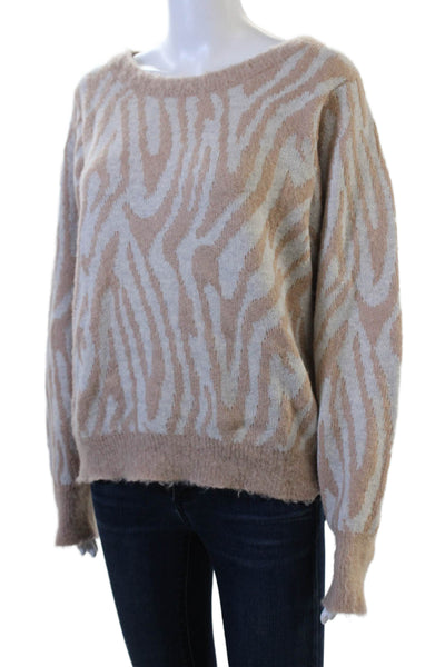 Rebecca Taylor Women Pullover Beige Animal Print Sweater Size L