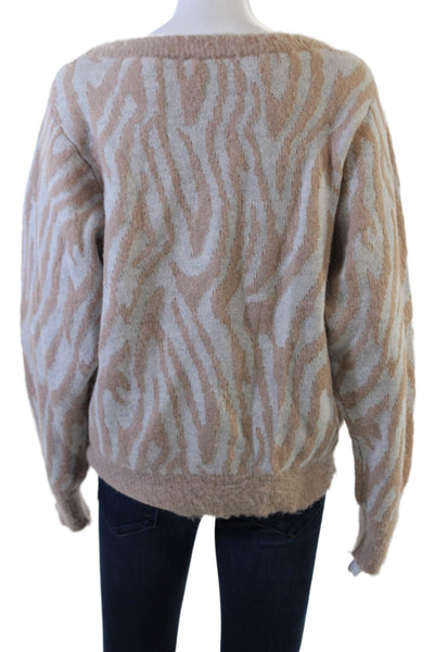 Rebecca Taylor Women Pullover Beige Animal Print Sweater Size L