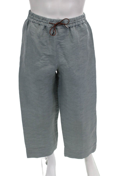 QL2 Unisex Cropped Gray Hemp Silk Drawstring Bohemian Pants Size 42