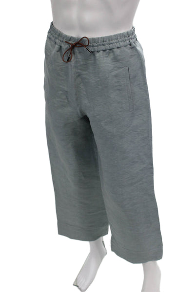QL2 Unisex Cropped Gray Hemp Silk Drawstring Bohemian Pants Size 42
