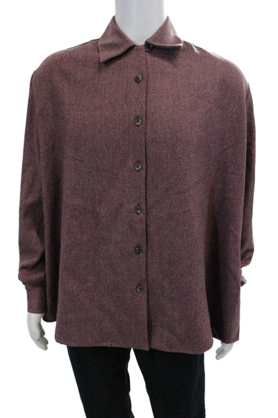 QL2 Mens Wool Herringbone Collar Long Sleeve Viola Button Down Shirt Red Size 48