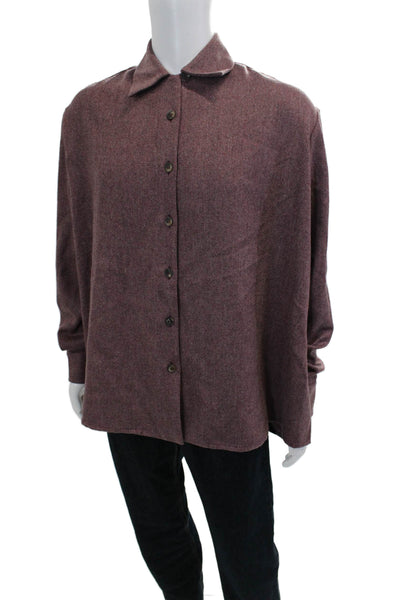 QL2 Mens Wool Herringbone Collar Long Sleeve Viola Button Down Shirt Red Size 48