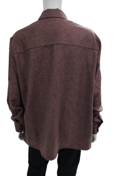 QL2 Mens Wool Herringbone Collar Long Sleeve Viola Button Down Shirt Red Size 48
